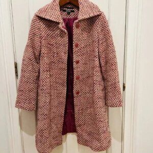 DKNY Ladies Women's Vintage Pink Tweed Over Coat Size 8 Medium Jacket